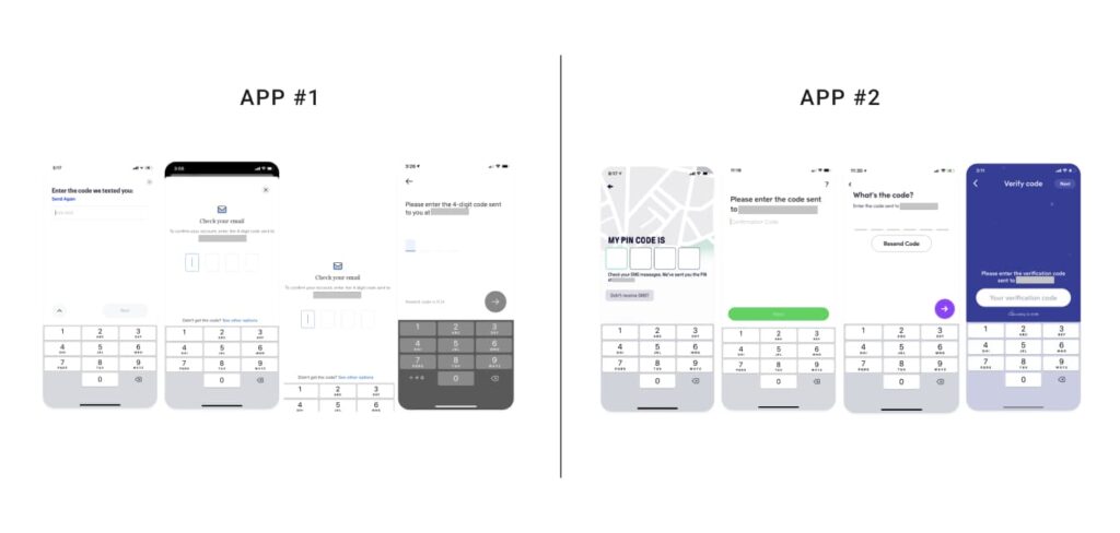 A screenshot showing two of the apps utilized during the benchmarking study.